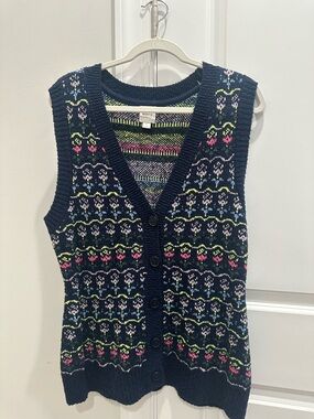 Maeve Navy Multicolor Knit Vest with Pink and Lime Accents